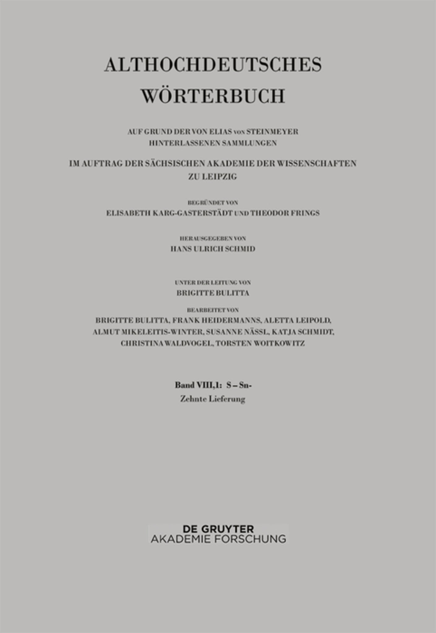 Band VIII,1: S–Sn. 10. Lieferung: satulgiziugi bis sisuua