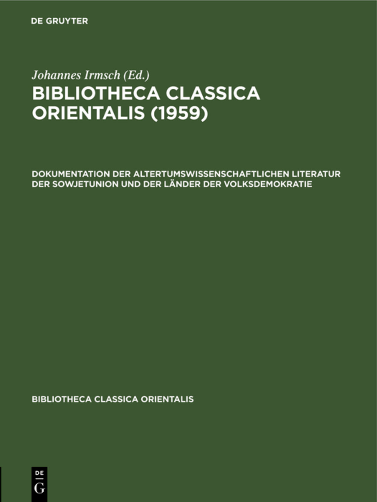Cover image for Bibliotheca Classica Orientalis. Band 4, Heft 1 ISBN 9783112527078