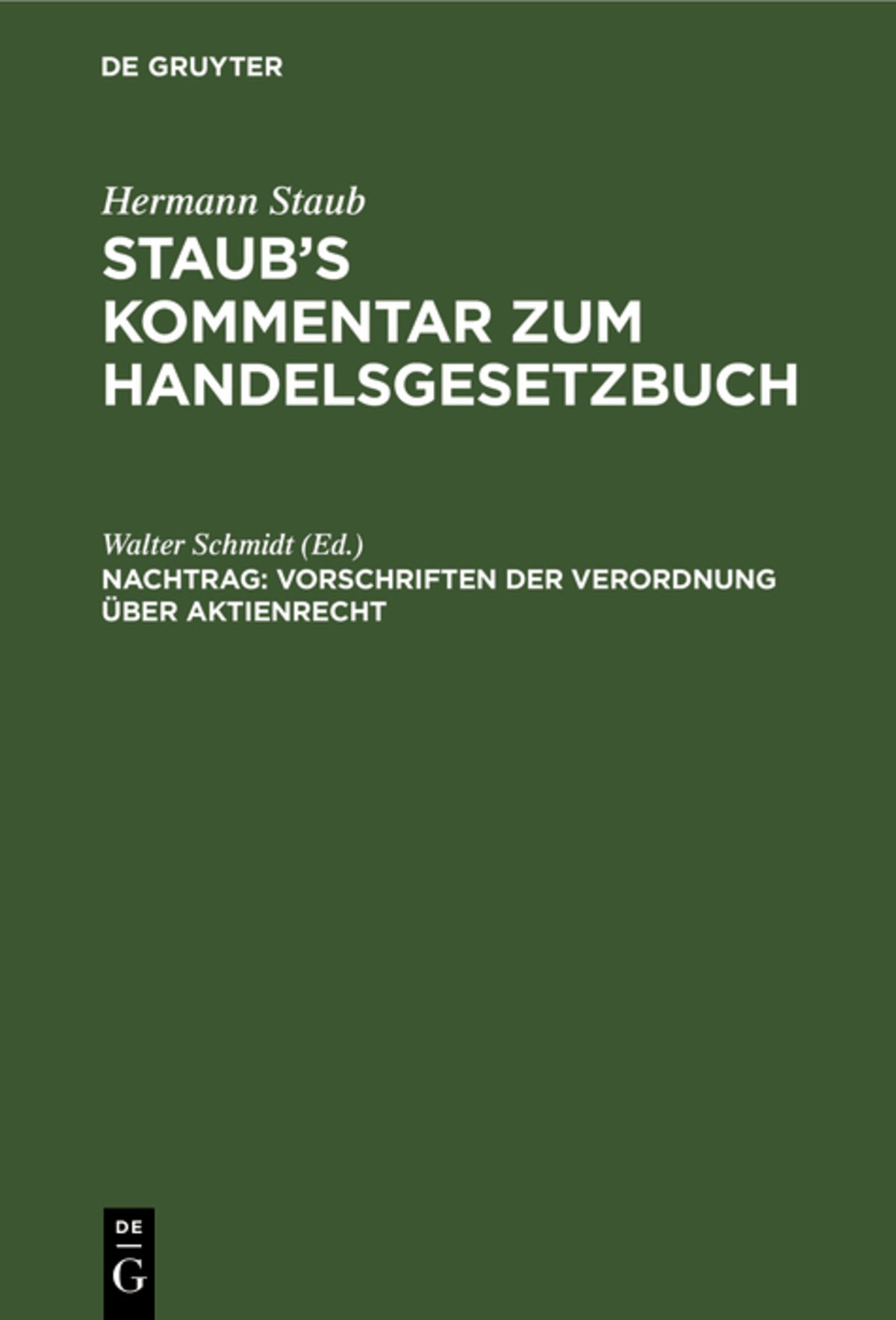Cover image for Vorschriften der Verordnung über Aktienrecht ISBN 9783111075358