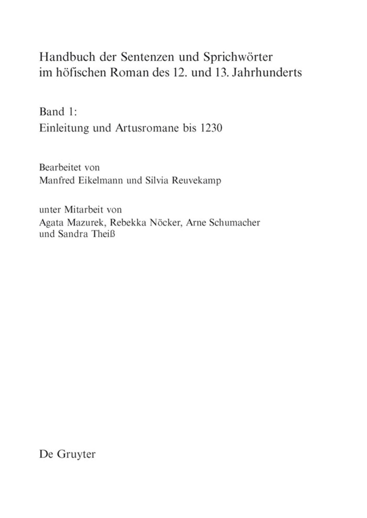 Cover image for Artusromane bis 1230 ISBN 9783110207422