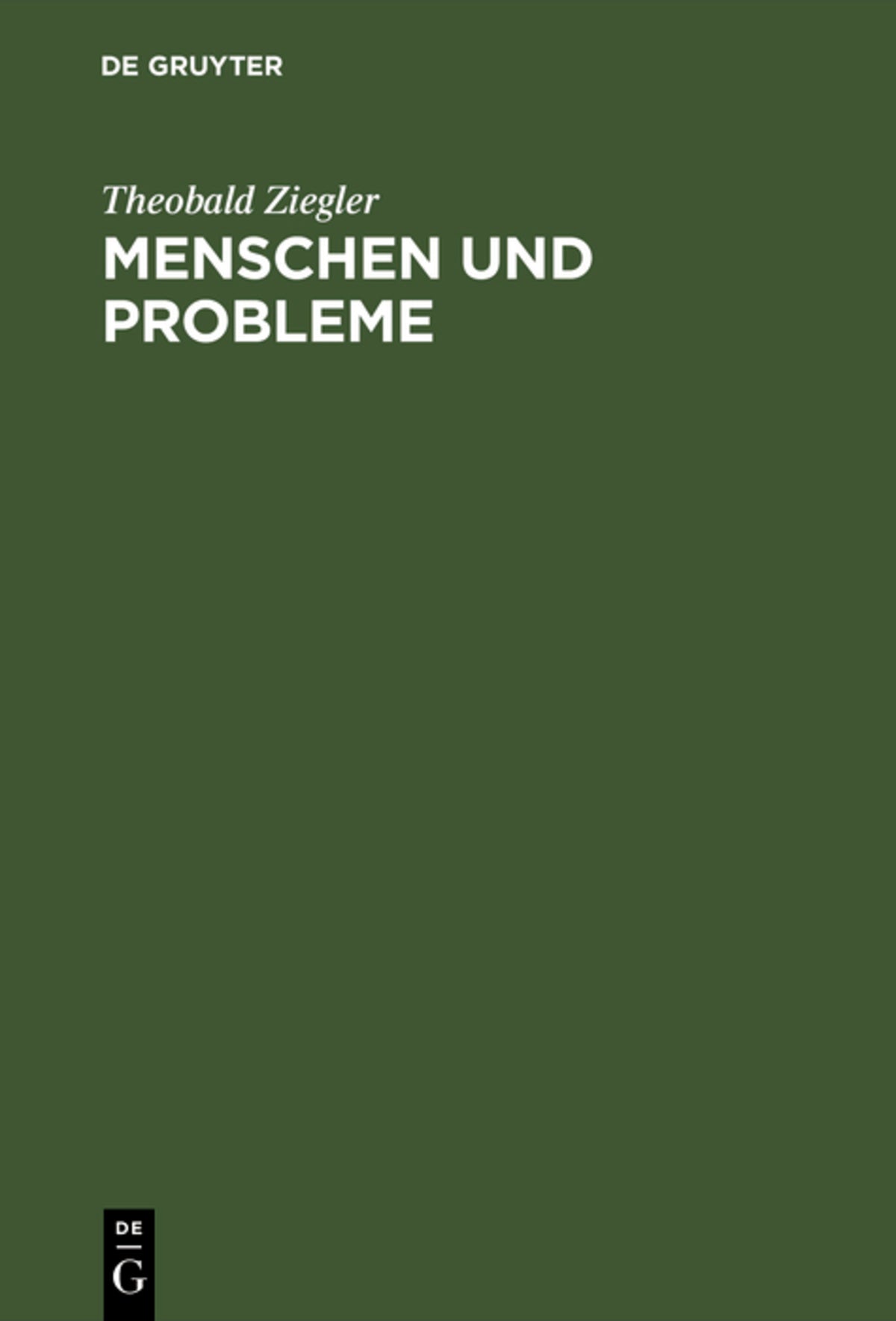 Cover image for Menschen und Probleme ISBN 9783111144375