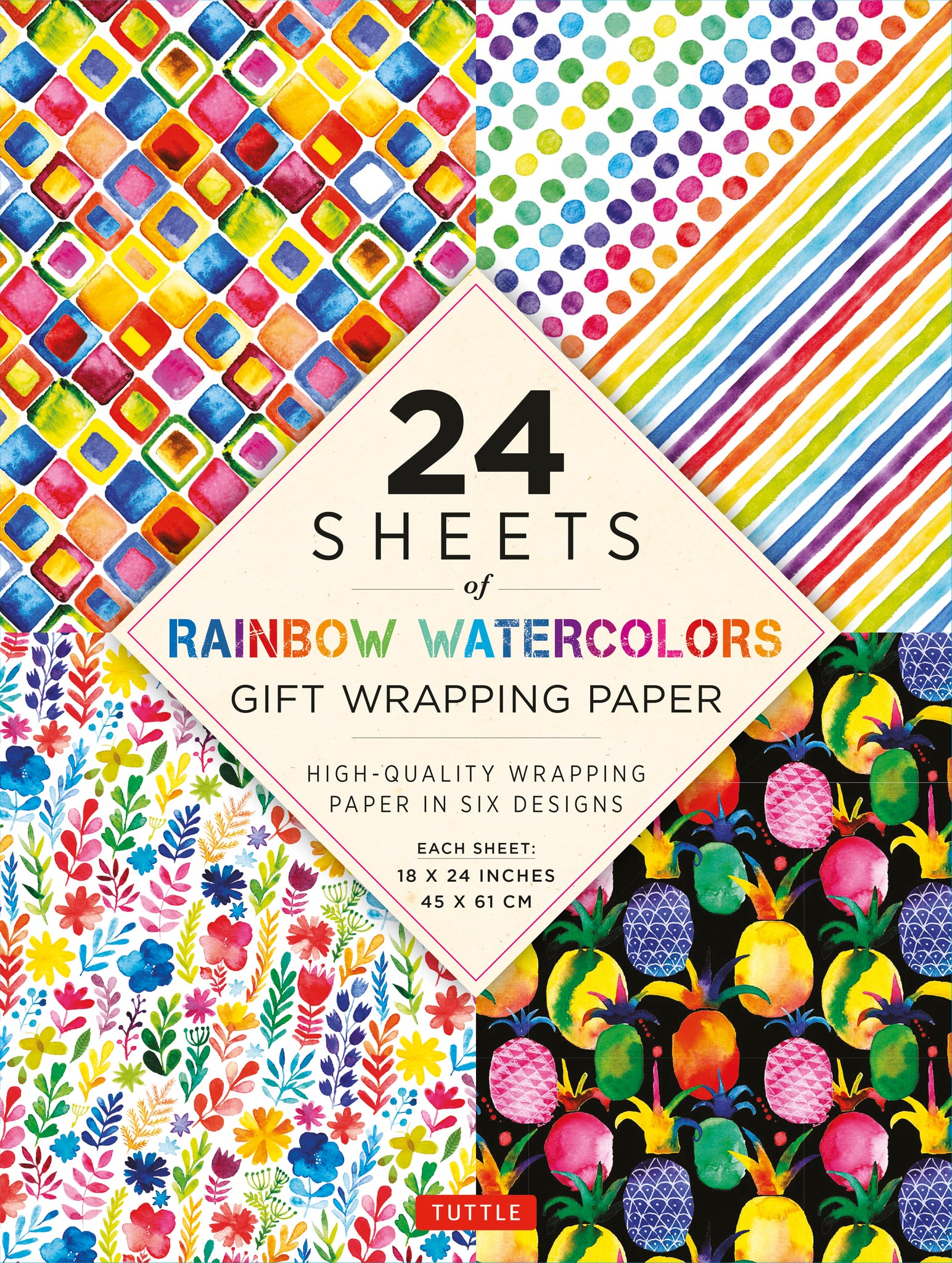 Cover image for Rainbow Watercolors Gift Wrapping Paper - 24 sheets ISBN 9780804854429