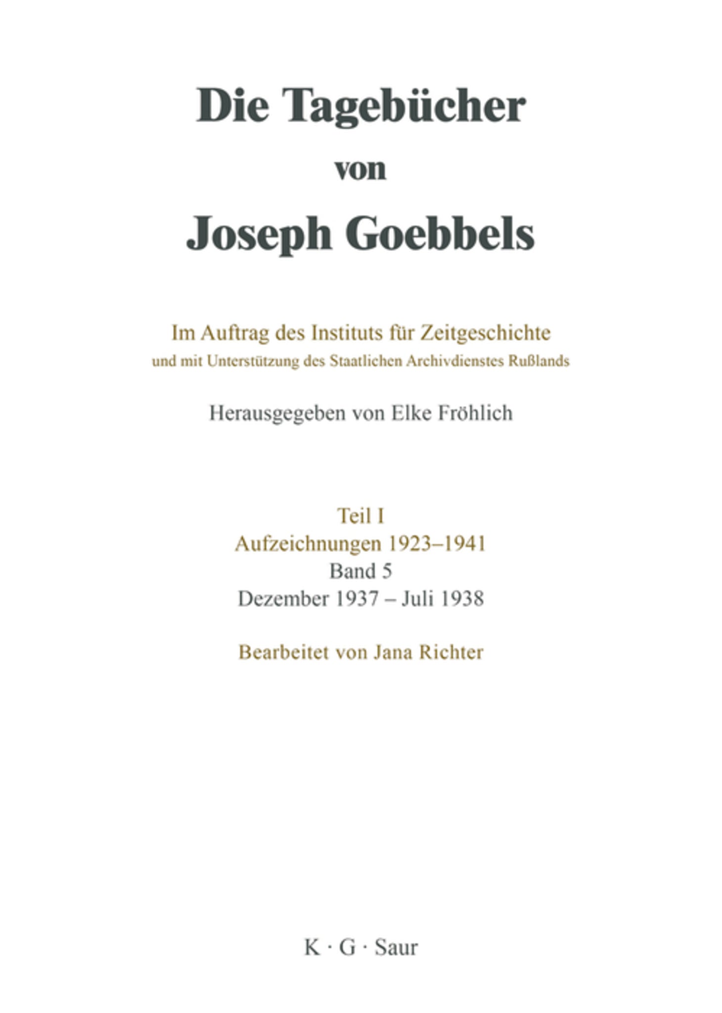 Cover image for Dezember 1937 - Juli 1938 ISBN 9783598237355