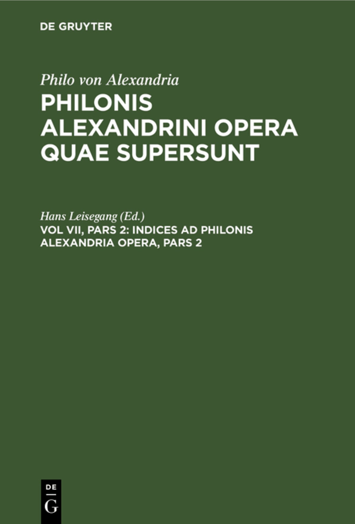 Cover image for Indices ad Philonis Alexandrini opera, Pars 2 ISBN 9783112659038