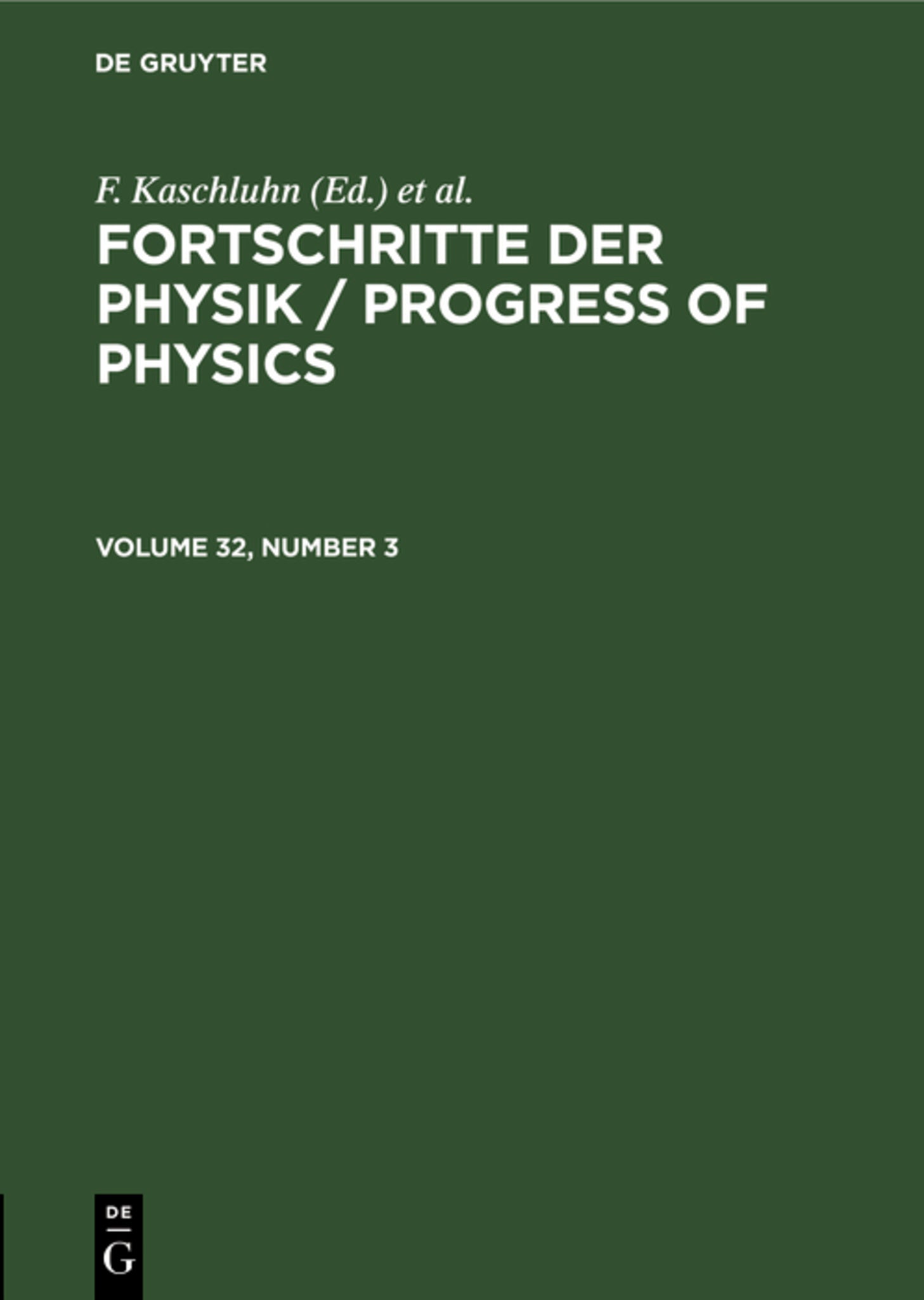 Fortschritte der Physik / Progress of Physics. Volume 32, Number 3