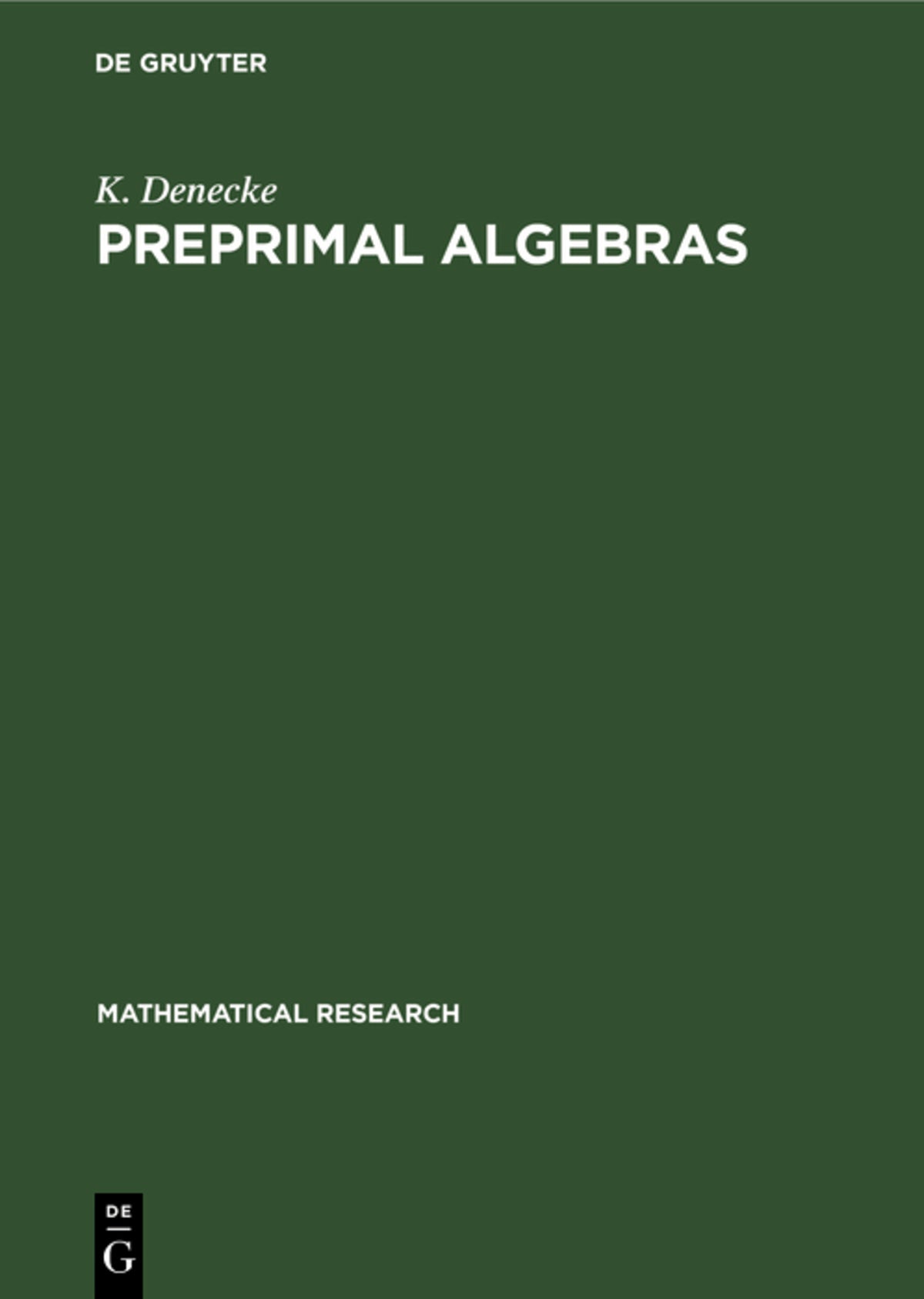Cover image for Preprimal Algebras ISBN 9783112620113