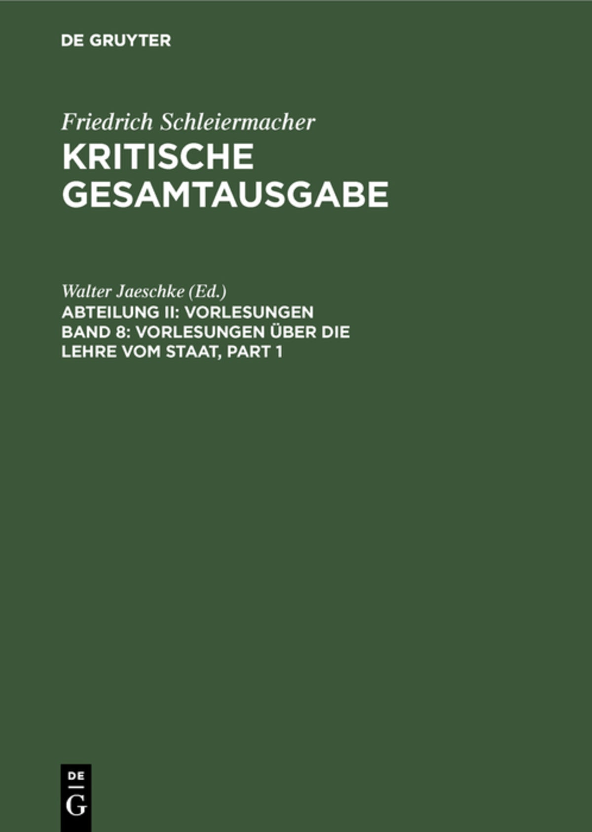 Cover image for Vorlesungen über die Lehre vom Staat ISBN 9783110156447