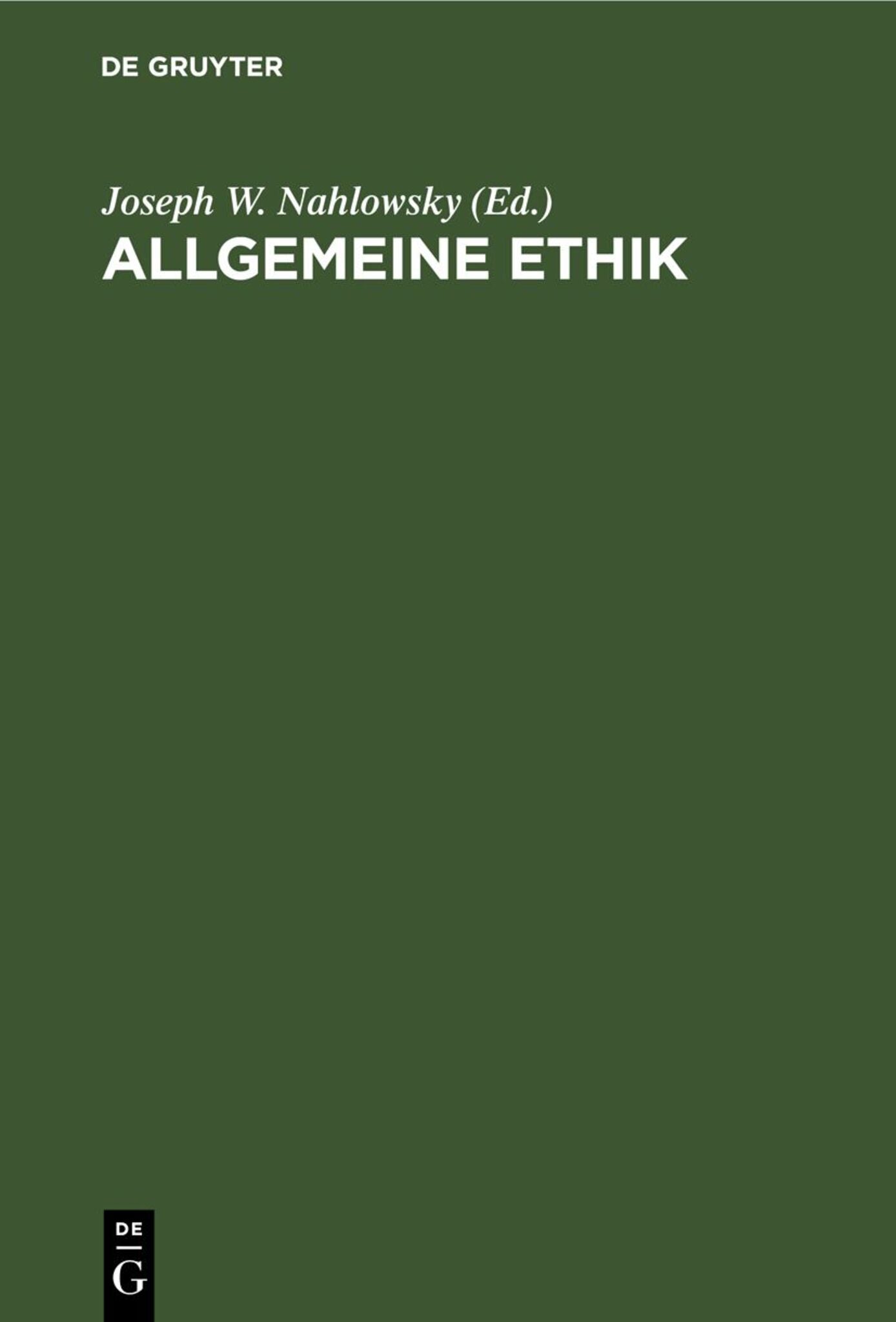 Cover image for Allgemeine Ethik ISBN 9783112669099