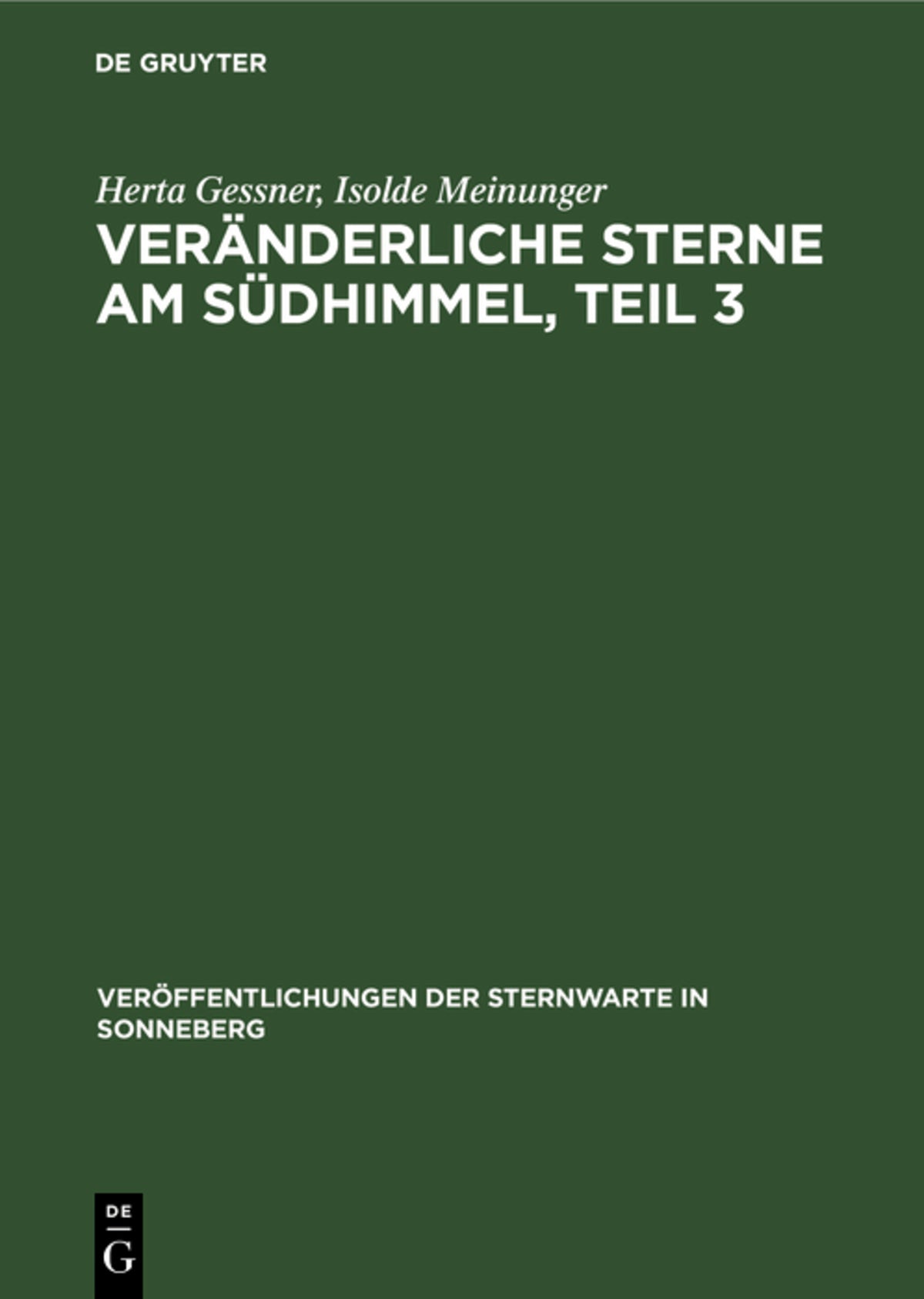 Cover image for Veränderliche Sterne am Südhimmel, Teil 3 ISBN 9783112536230