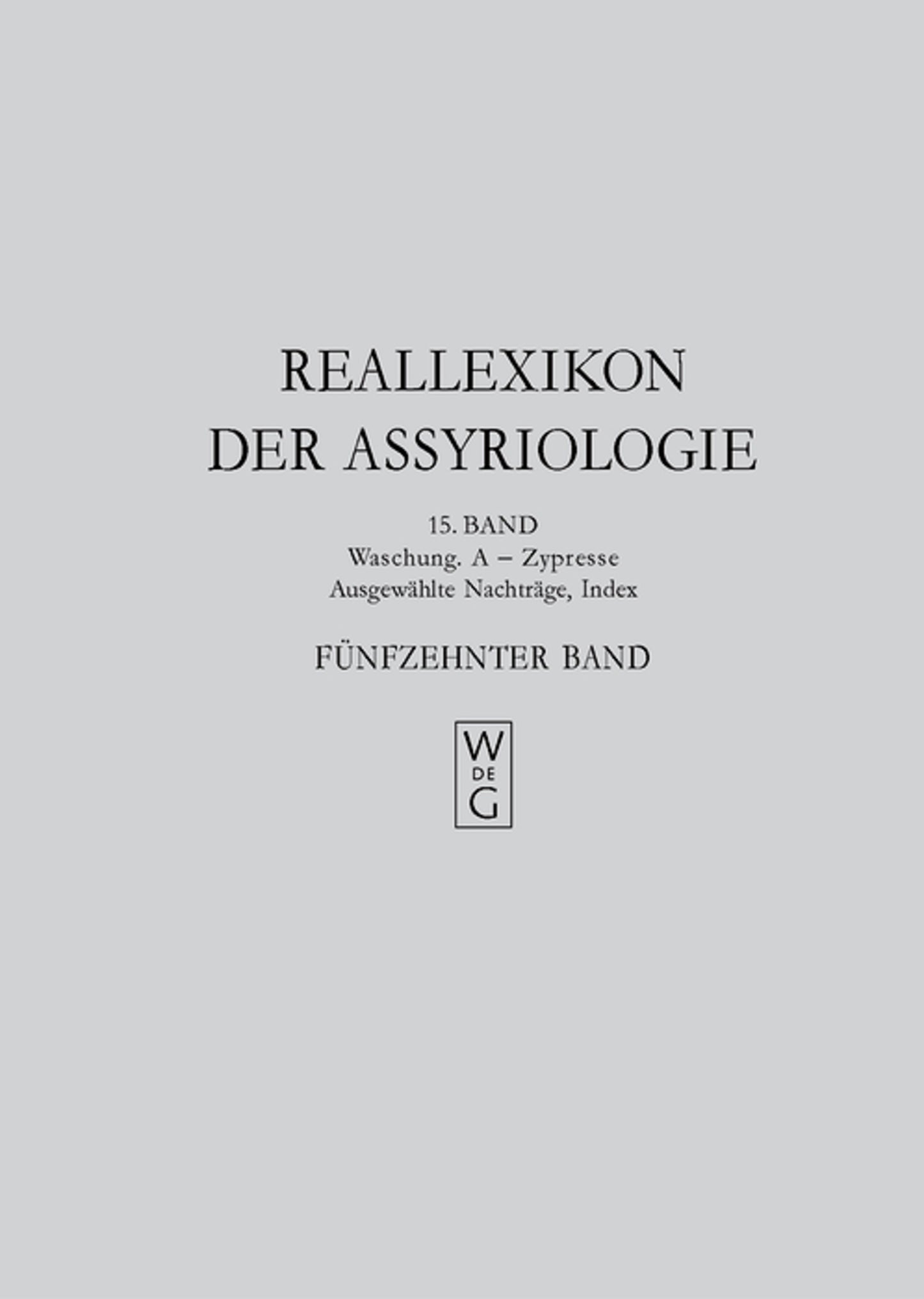 lWaschung. A - Zypresse, Nachträge, Index
