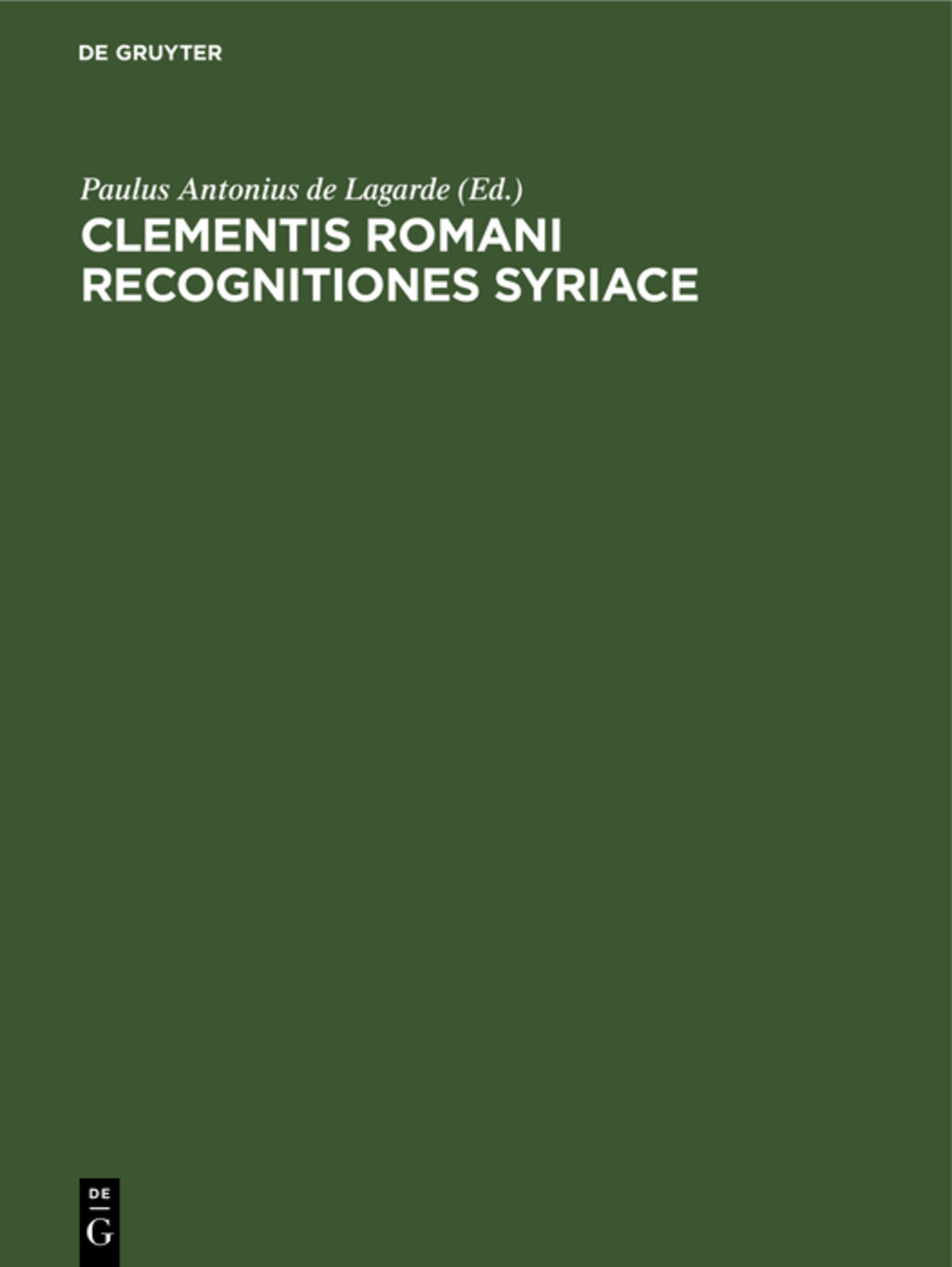 Cover image for Clementis romani recognitiones Syriace ISBN 9783112384657