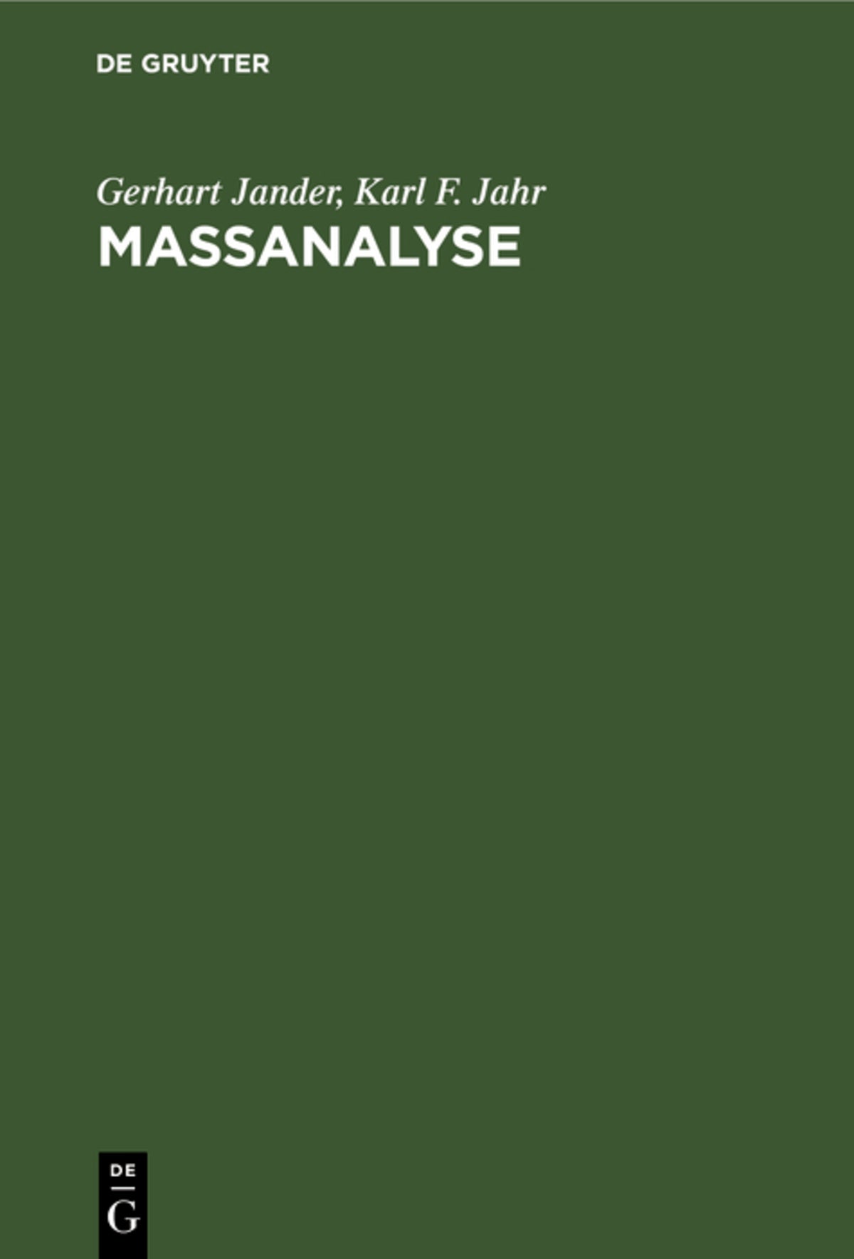 Cover image for Maßanalyse ISBN 9783110119756
