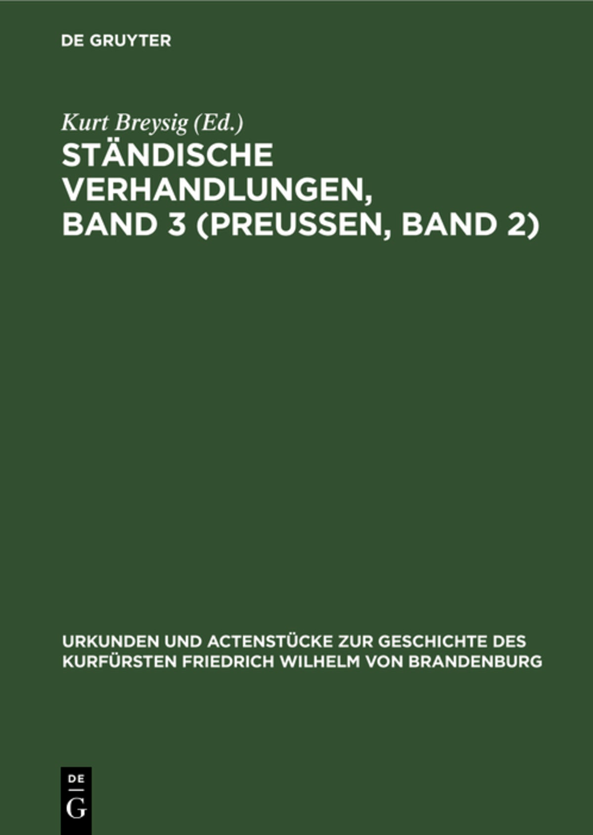 Cover image for Ständische Verhandlungen, Band 3 (Preußen, Band 2) ISBN 9783112331170