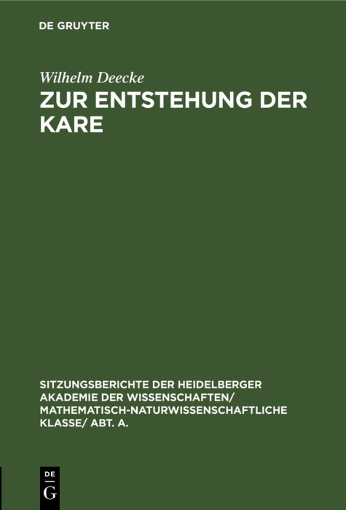 Cover image for Zur Entstehung der Kare ISBN 9783111190013