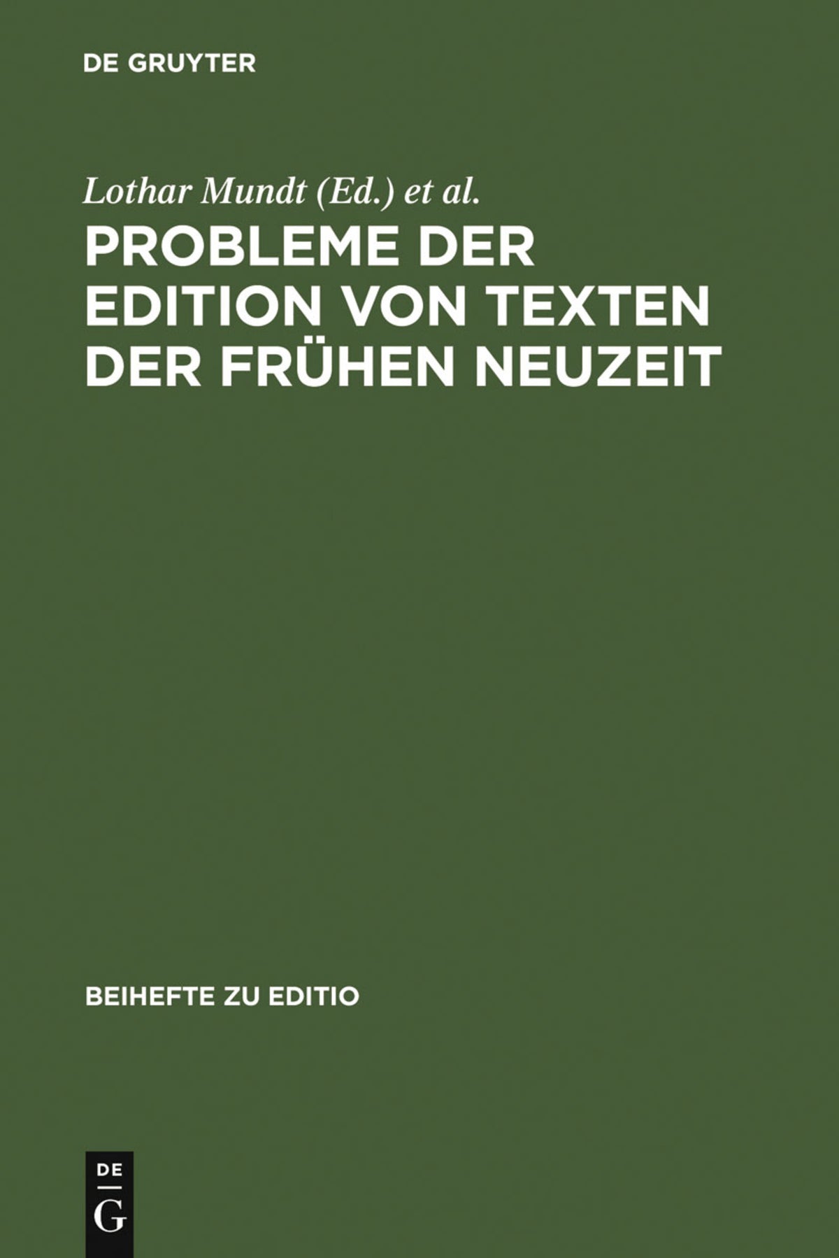 Cover image for Probleme der Edition von Texten der frühen Neuzeit ISBN 9783484295032