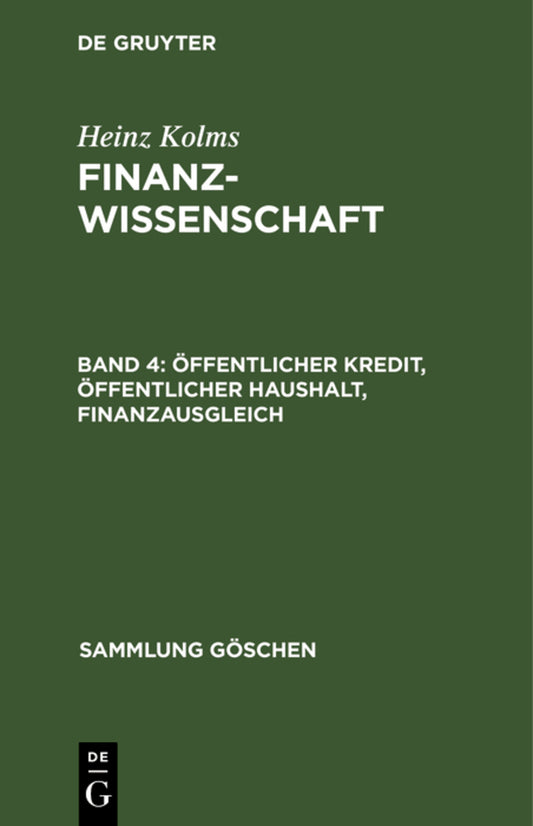 Öffentlicher Kredit, öffentlicher Haushalt, Finanzausgleich
