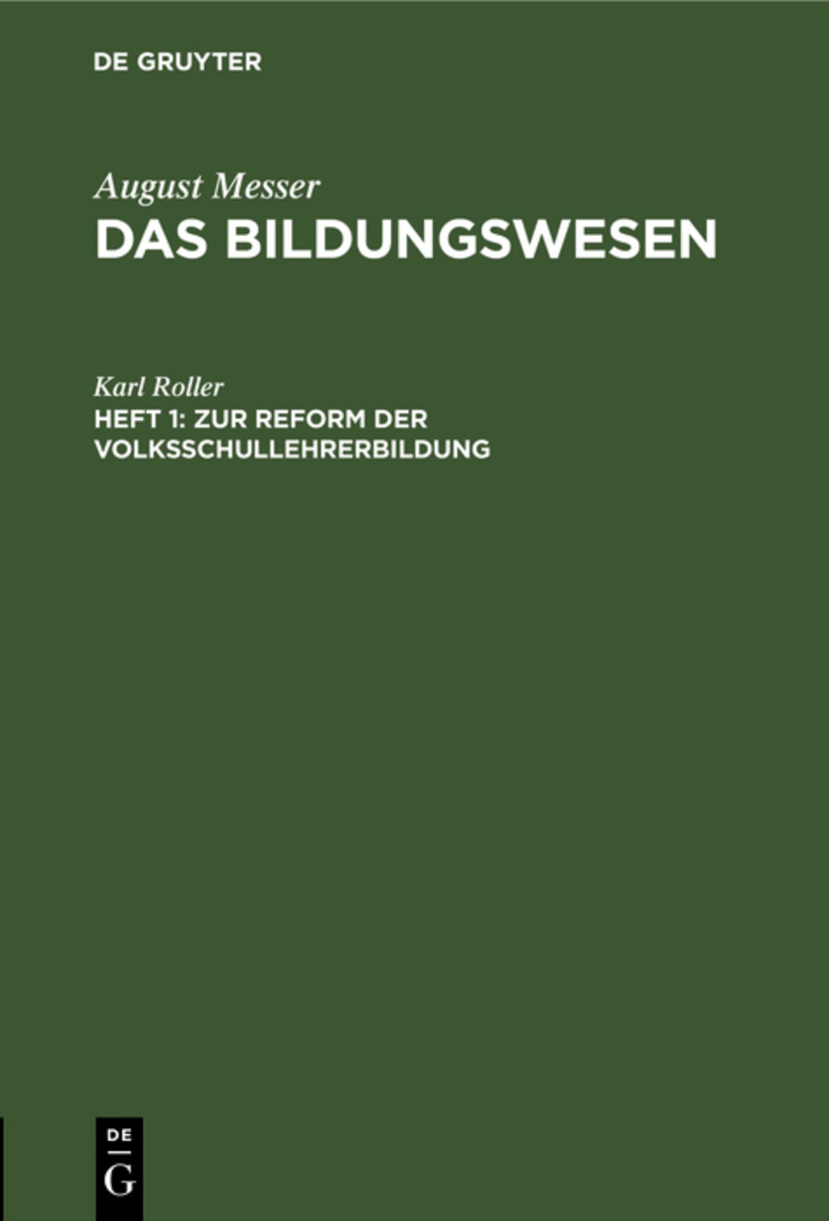 Cover image for Zur Reform der Volksschullehrerbildung ISBN 9783111259307