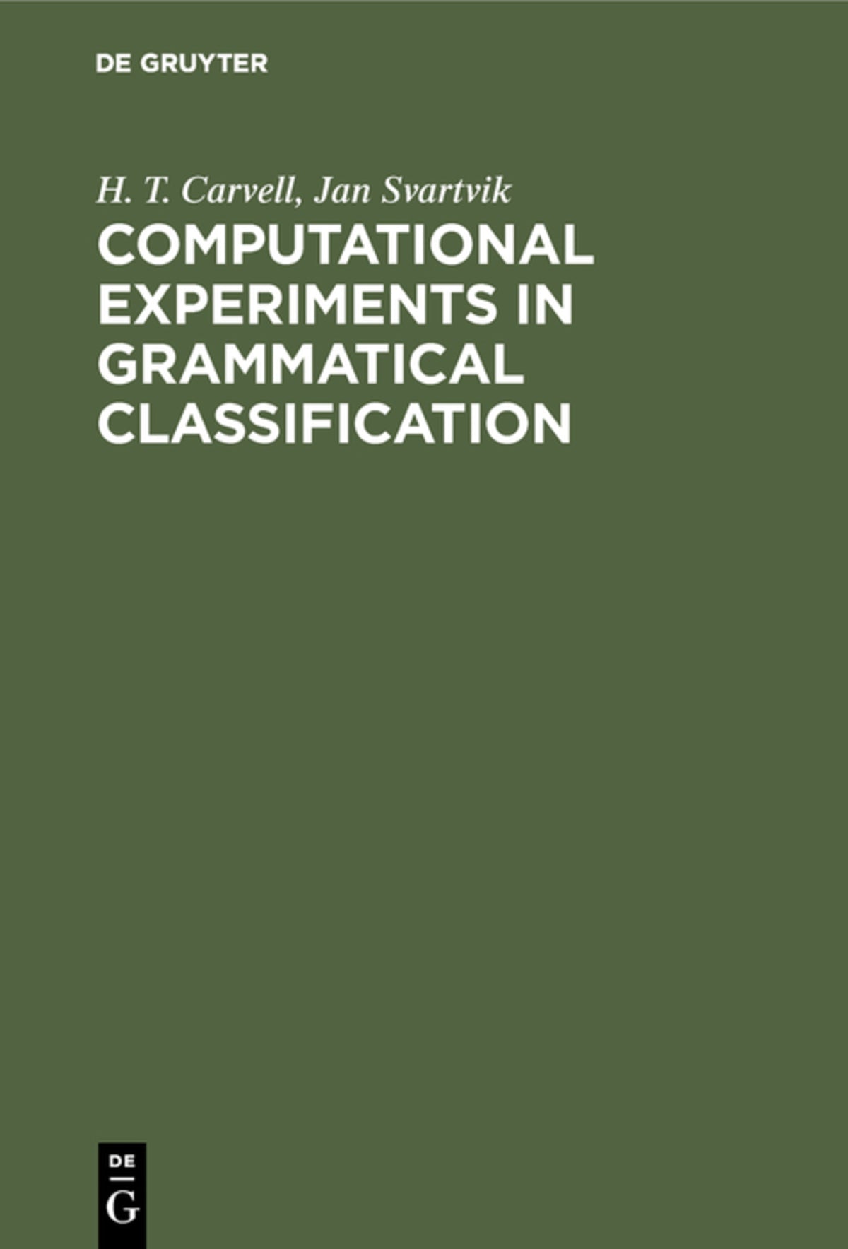 Cover image for Computational Experiments in Grammatical Classification ISBN 9783110152982