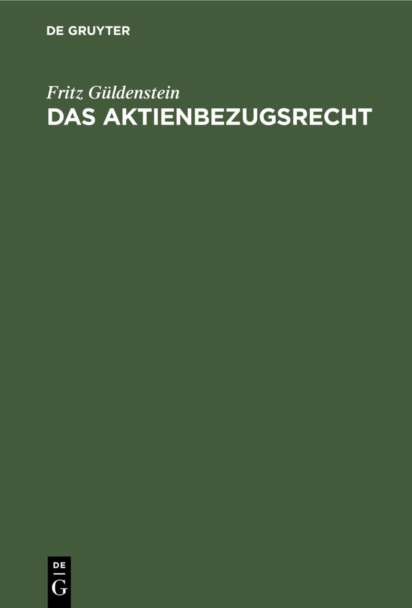 Cover image for Das Aktienbezugsrecht ISBN 9783112458693