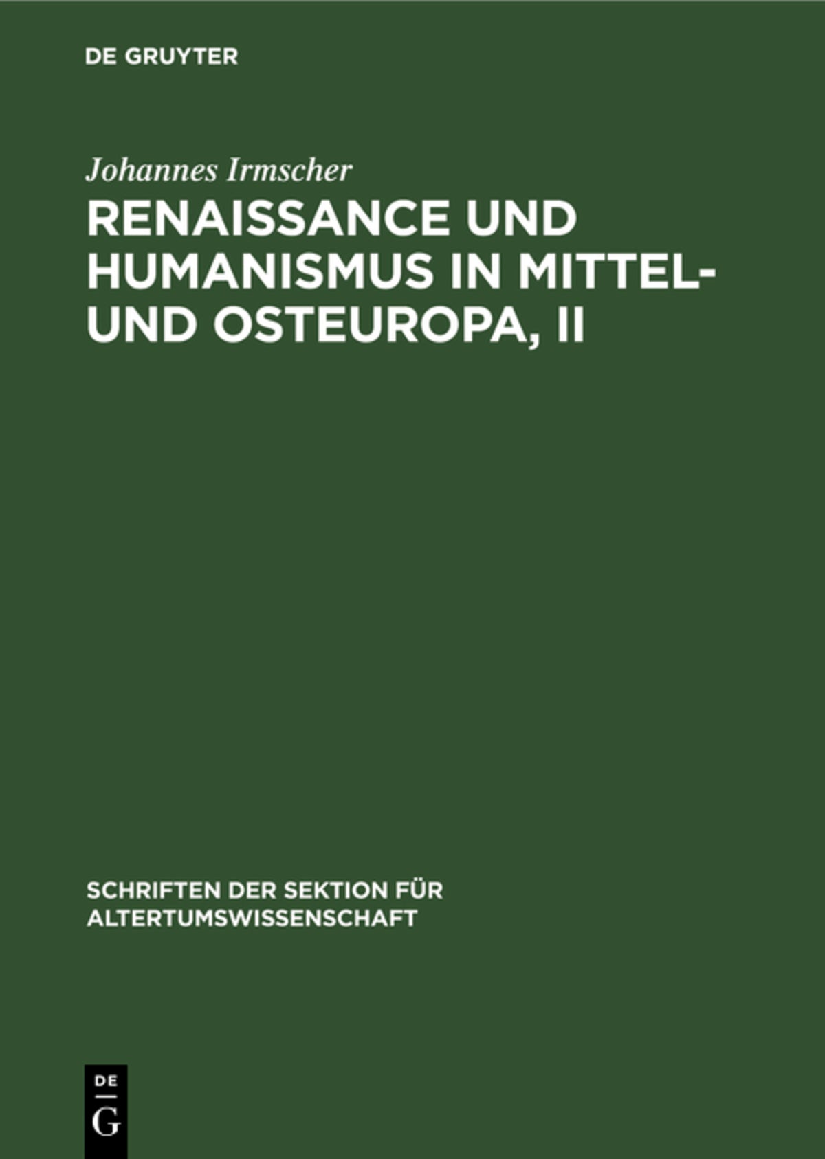 Cover image for Renaissance und Humanismus in Mittel- und Osteuropa, II ISBN 9783112598474