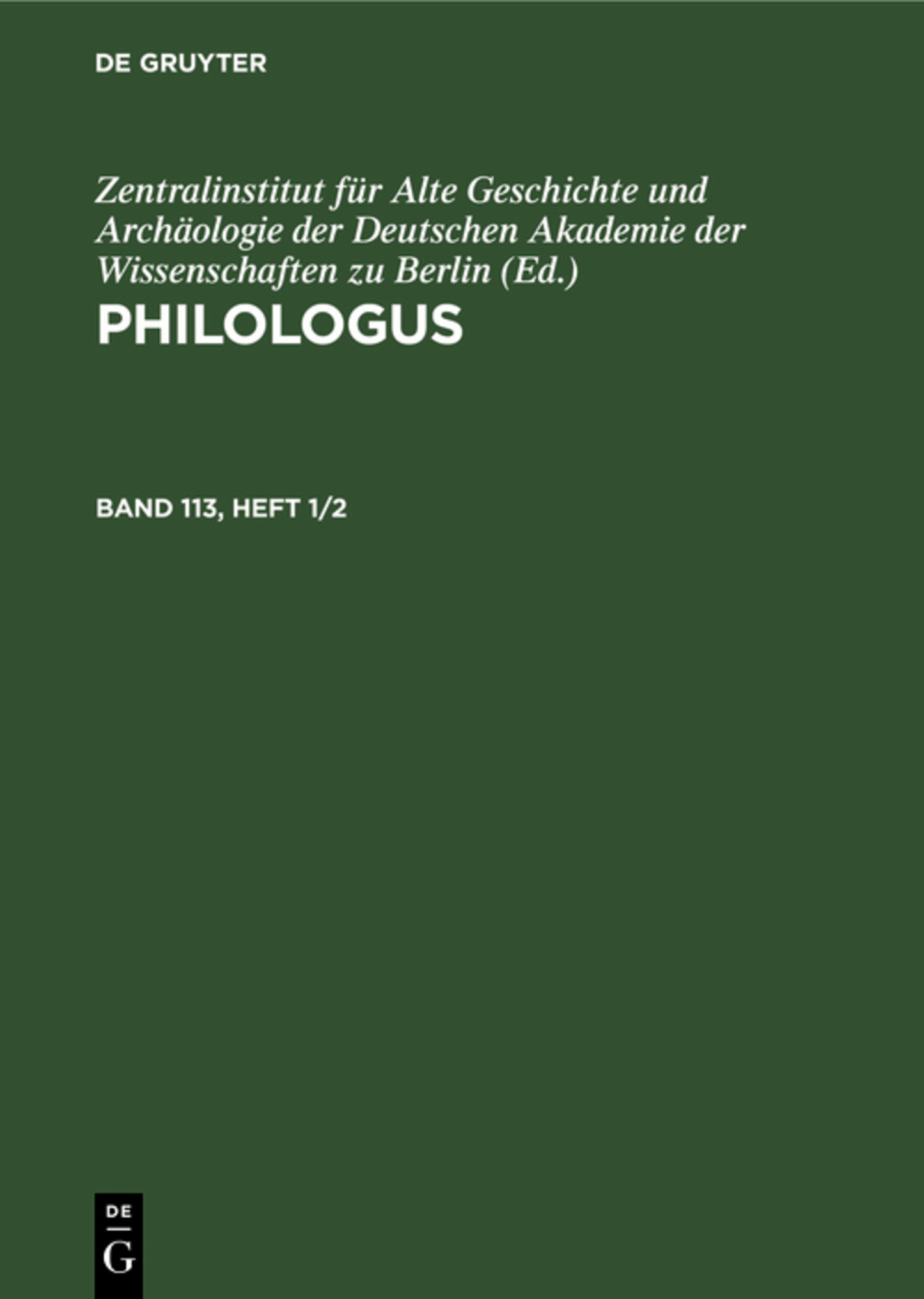 Philologus. Band 113, Heft 1/2