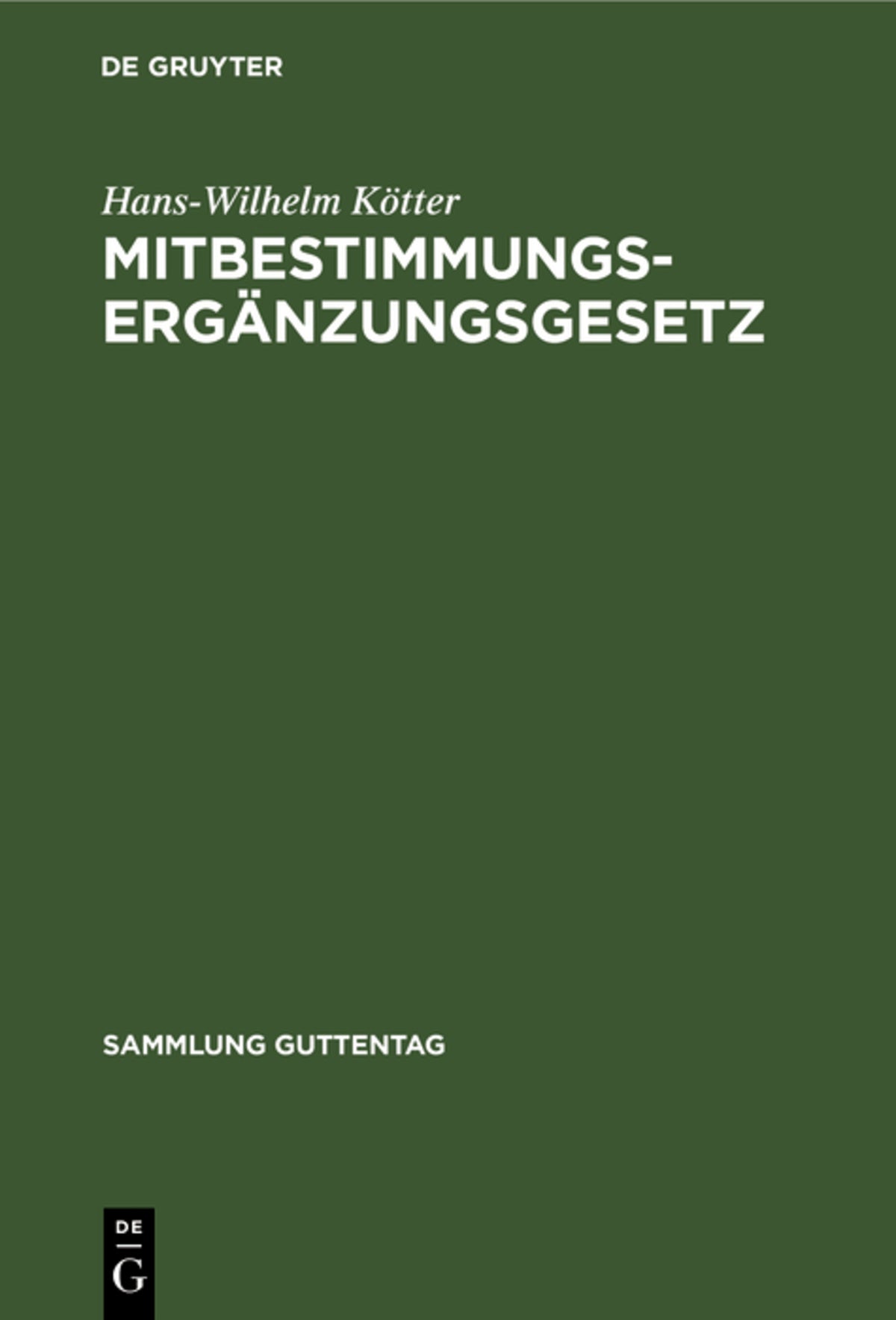 Cover image for Mitbestimmungs-Ergänzungsgesetz ISBN 9783111035307