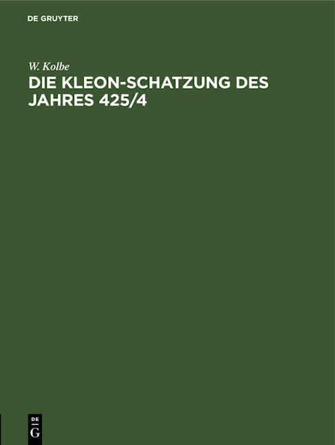 Die Kleon-Schatzung des Jahres 425/4