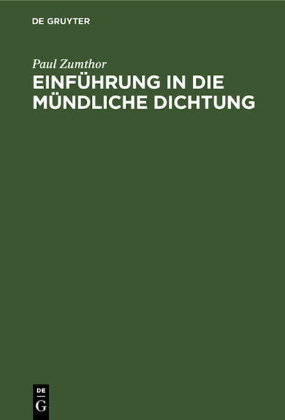 Einführung in die mündliche Dichtung