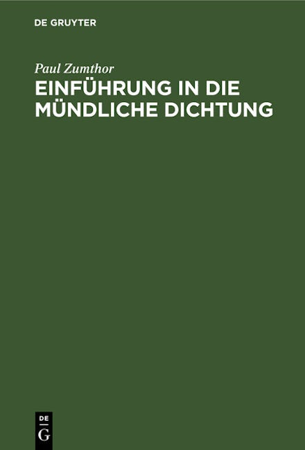 Einführung in die mündliche Dichtung